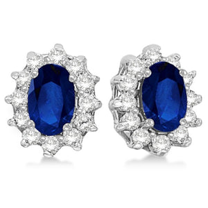 Oval Blue Sapphire & Diamond Accented Earrings 14k White Gold (2.05ct)