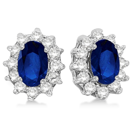 Oval Blue Sapphire & Diamond Accented Earrings 14k White Gold (2.05ct)